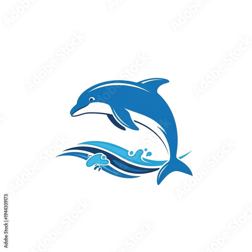 Blue Dolphin Illustration Jumping Out Water.