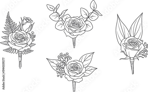 Vintage set of hand drawn black and white roses and floral vector illustrations featuring nature ornaments and sketches for wedding tattoo design or blossom wallpaper patterns