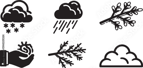Weather icons with clouds and snowflakes and rain