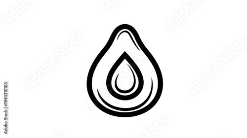 Black and white illustration of a stylized drop shape within a larger drop outline
