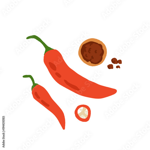 Pepper variety set. Bell, chili, jalapeno, habanero, banana, poblano, cayenne, sweet pepper types. Vegetable collection hand drawn vector illustration