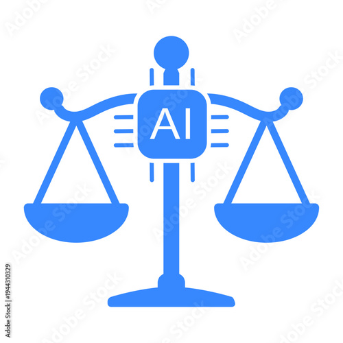 AI Governance Balance Scale with AI Chip Icon – Artificial Intelligence Regulation, Ethics, Compliance Concept