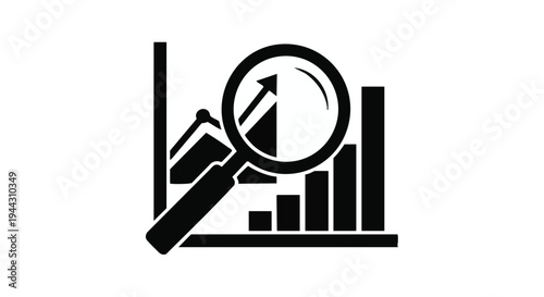 Vector business analysis icon with magnifying glass and graph