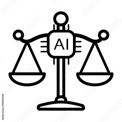 AI Governance Balance Scale with AI Chip Icon – Artificial Intelligence Regulation, Ethics, Compliance Concept