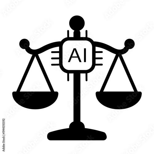 AI Governance Balance Scale with AI Chip Icon – Artificial Intelligence Regulation, Ethics, Compliance Concept