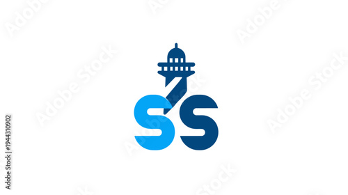 A nautical-themed graphic featuring a lighthouse merged with the letters "S" in a simple design