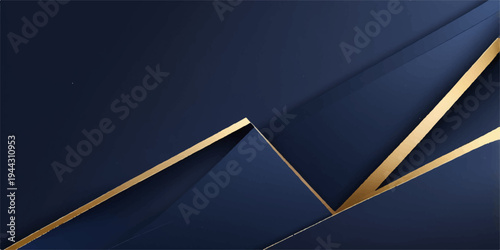 Geometric Abstract with Gold Accents: A modern, high-angle view showcases a dynamic arrangement of navy blue geometric shapes, elegantly framed by gold lines.