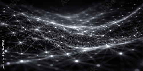 An abstract blue background featuring a digital wave pattern and light fractal lines creates a motion-filled technology wallpaper with energy stars across a dark universe backdrop