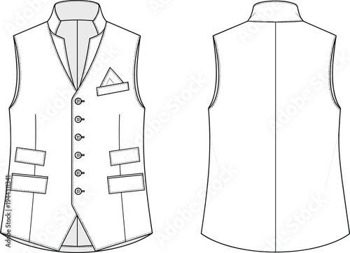 Line of a white vest with buttons and pockets waistcoat line fashion clothing