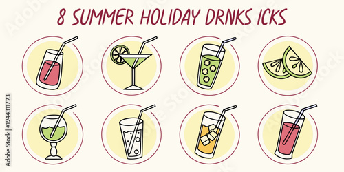 A colorful illustration of a summer holiday picnic basket filled with various foods and drinks