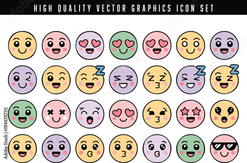 Collection of colorful vector emoji faces with various expressions