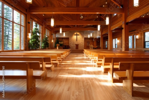 Tranquil Chapel Interior in Mountain Lodge During Spiritual Retreat and Prayer Circle Gathering