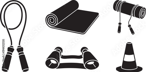 Fitness equipment icons for exercise and workout routine planning