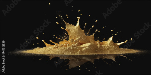 A magic liquid water splash glows like a holiday star against a dark night sky, creating a celebration of light and nature in this isolated black background illustration