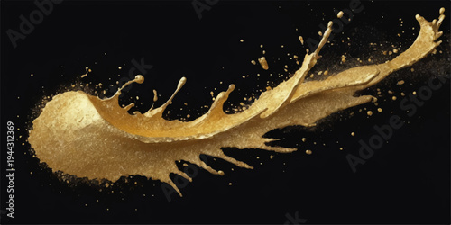 A magic splash of liquid milk glows like a moon amidst a night sky of ink and stars on a black space background