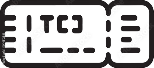 Simple ticket icon outline vector graphic, Minimal black and white ticket icon illustration, representing admission, coupon, or event pass in a clean modern flat design style.