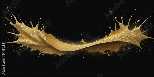 A magic night sky vector illustration featuring the black silhouette of a fish and a sea horse splashing through liquid stars under a holiday moon