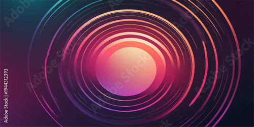 Abstract fractal background featuring a colorful swirl of pink and blue light patterns with circles and a motion vortex design for a digital energy wallpaper