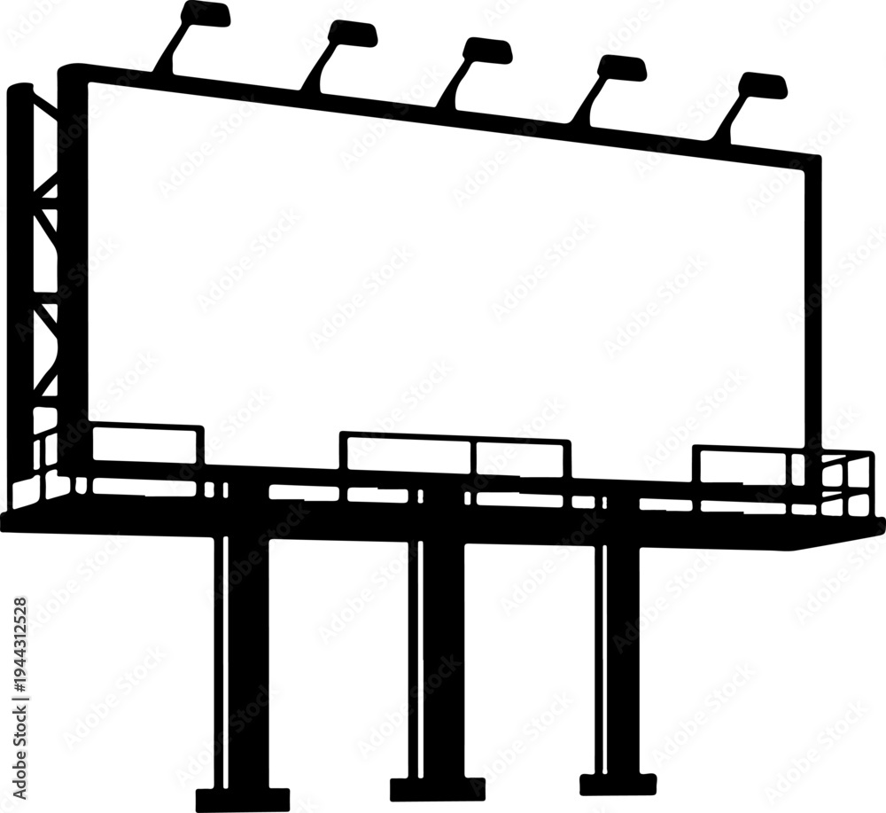 Obraz premium Empty roadside billboard frame silhouette vector illustration