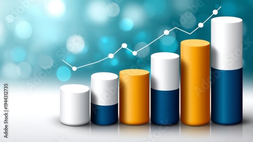 Increasing Business Growth Bar Chart With Upward Trend Line And Bokeh Lights Background