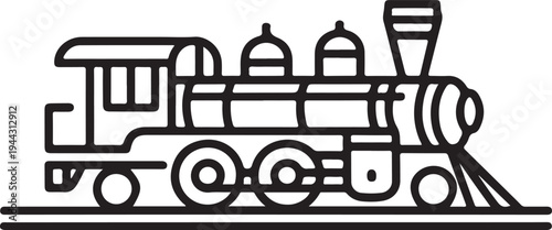 Steam Train Icon Simple Vintage Railway Transport Graphic, Minimal line icon of a steam locomotive representing vintage railway transport, travel, classic trains, and industrial era transportation in 