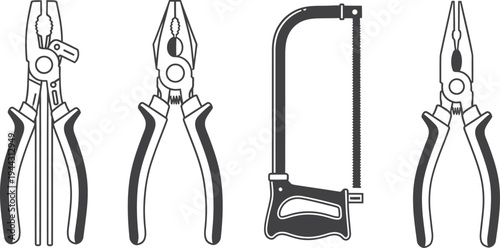 Isolated 3d render of a professional metal equipment set featuring surgical instruments and manicure tools in polished black chrome steel on a plain background with nobody present