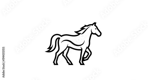 Elegant Horse Silhouette Walking, Stylized Line Art, Minimalist Design