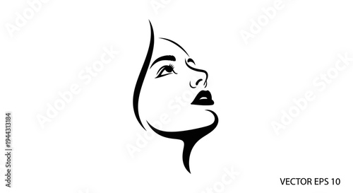 Elegant Woman Face Silhouette, Looking Up, Minimalist Line Art Portrait