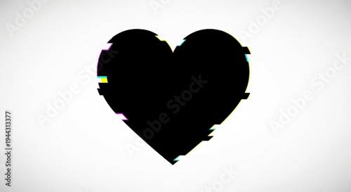 Glitch Heart Icon Black Silhouette Digital Distortion Effect on White Background