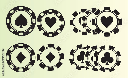 Colorful poker chips with card suits symbols isolated illustration
