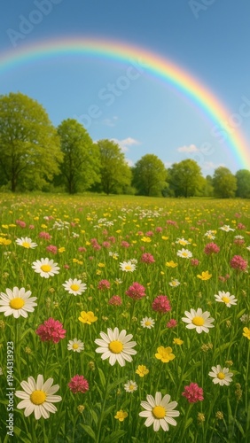 Vibrant meadow under rainbow sky mobile wallpaper