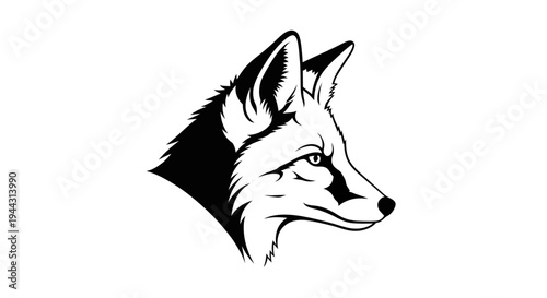 Black and white wolf head profile.