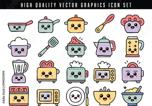 High quality vector graphics of cute kitchen utensils and appliances