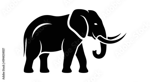 Black Elephant Silhouette Side View.