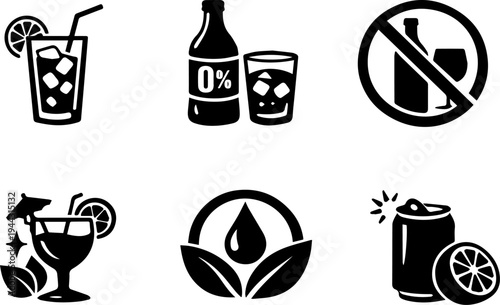 Beverage drink refreshment silhouette icon set