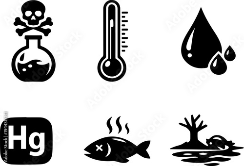 Toxic pollution contamination hazard silhouette icons