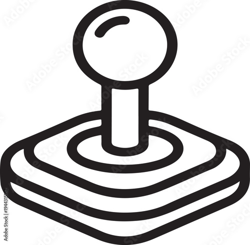 Retro Joystick Controller Outline Gaming Icon, Simple black line joystick controller illustration representing classic video gaming, arcade controls, and interactive entertainment technology.