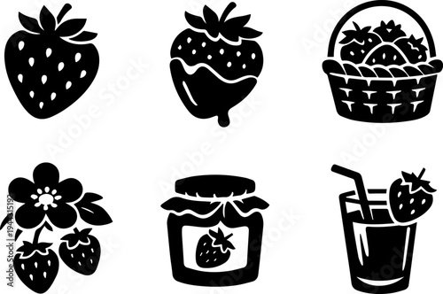 Strawberry fruit dessert food silhouette icons