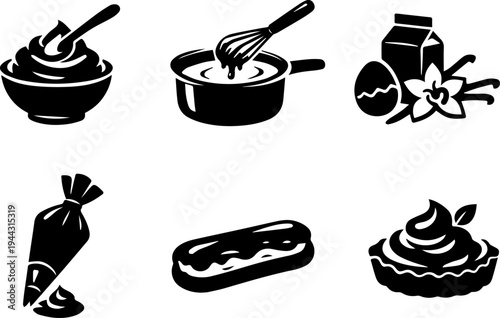 Cooking dessert bakery preparation silhouette icons