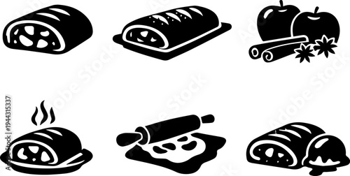 Bakery bread pastry cooking silhouette icons