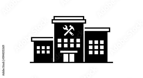 Industrial building with crossed tools.