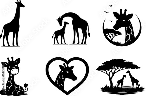 Giraffe wildlife safari animal silhouette icons