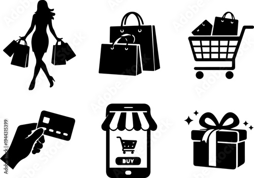 Shopping retail ecommerce sale silhouette icons