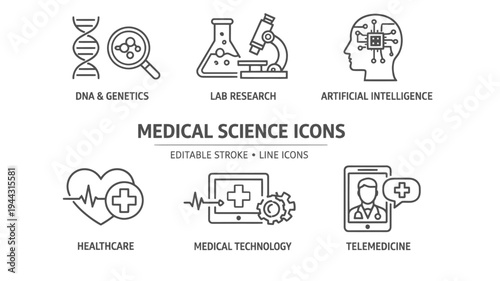 Medical science icons set for healthcare and biology
