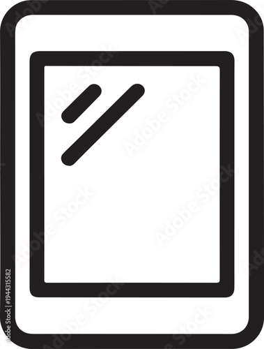 Tablet Device Outline Icon Touchscreen Technology, Simple black line tablet illustration showing a modern touchscreen device, representing digital technology, mobile computing, and portable screen int
