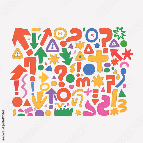 Colorful symbols and shapes vector illustration isolated on white background, arrows