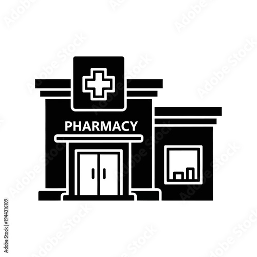 Pharmacy building with cross sign.
