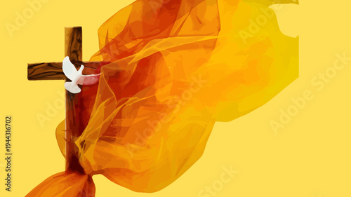 A delicate white butterfly on a wooden cross with orange leaves