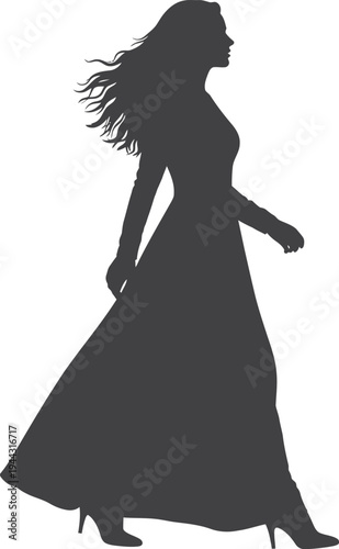 Elegant silhouette of a beautiful bride in a long wedding gown posing with glamour and style for a bridal fashion illustration