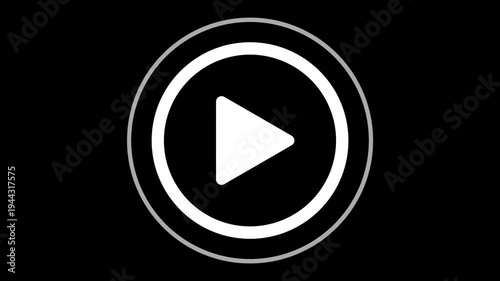 Minimalist white video play button icon on a black background, alpha channel